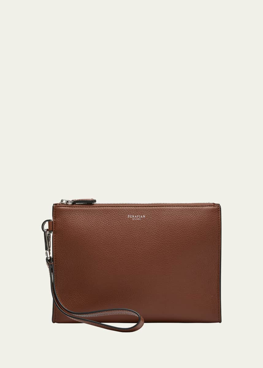 Serapian Men's Leather Top-Zip Clutch Bag