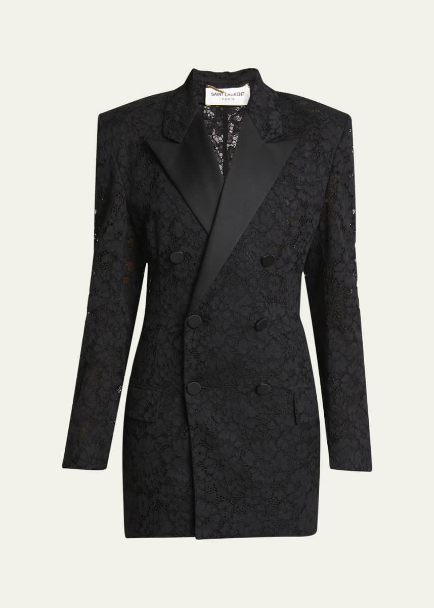 Saint Laurent Double-Breasted Lace Tuxedo Blazer