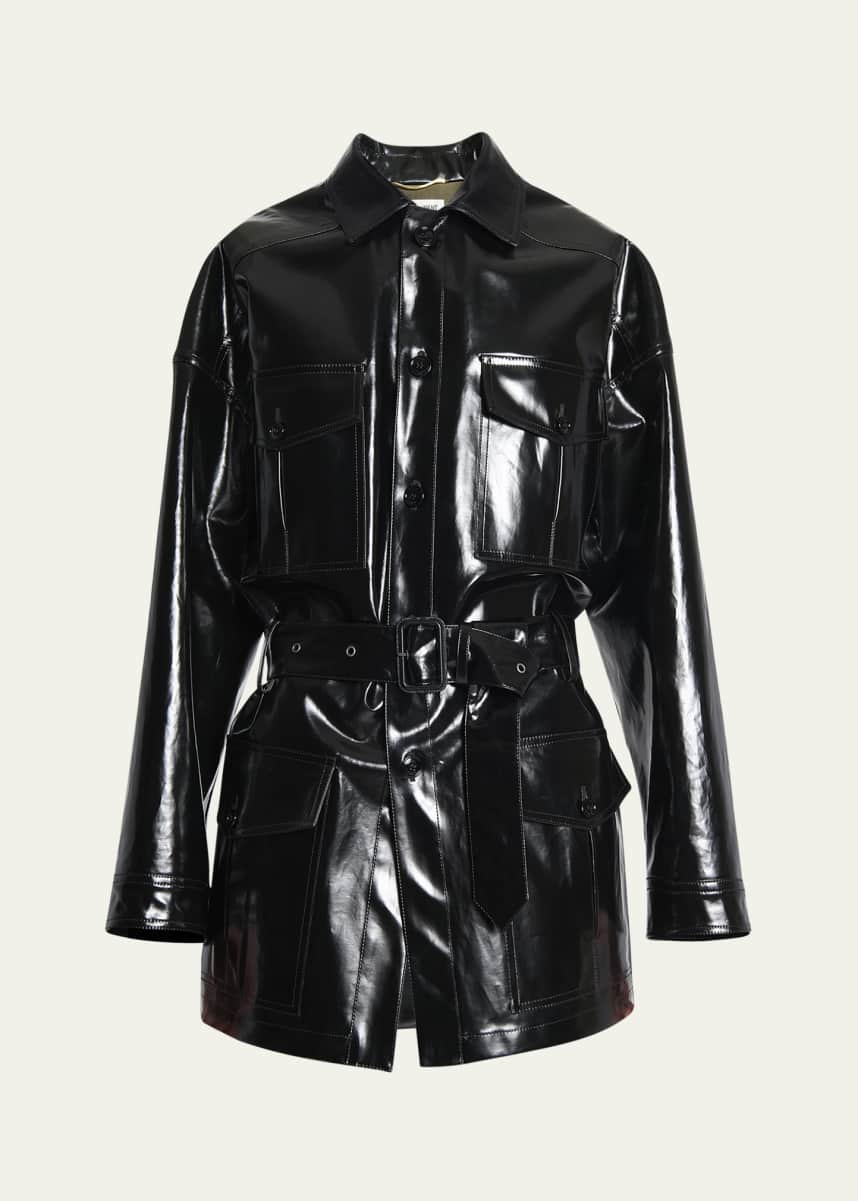 Saint Laurent Vinyl Wrap Coat with Belt