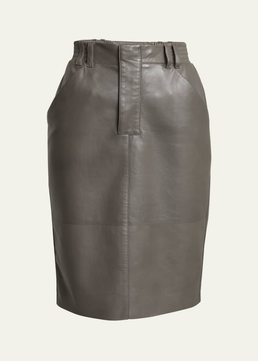 Saint Laurent Leather Pencil Skirt with Patch Pockets