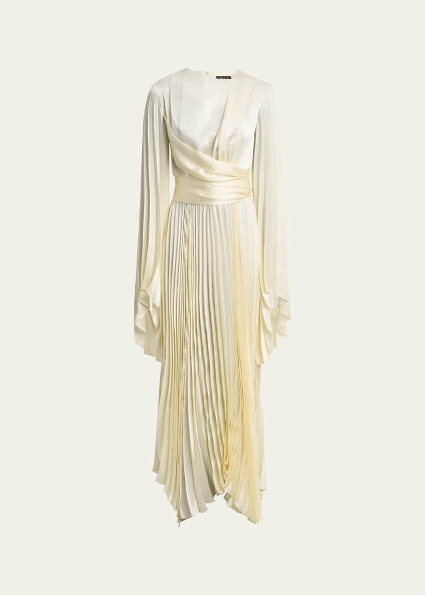 A.W.A.K.E. MODE Wrap-Around Pleated Satin Dress