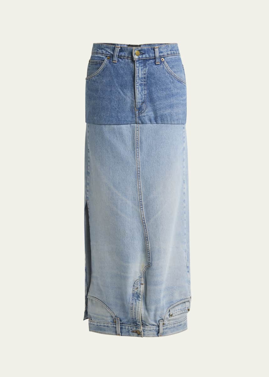 A.W.A.K.E. MODE Mirror-Effect Recycled Denim Maxi Skirt