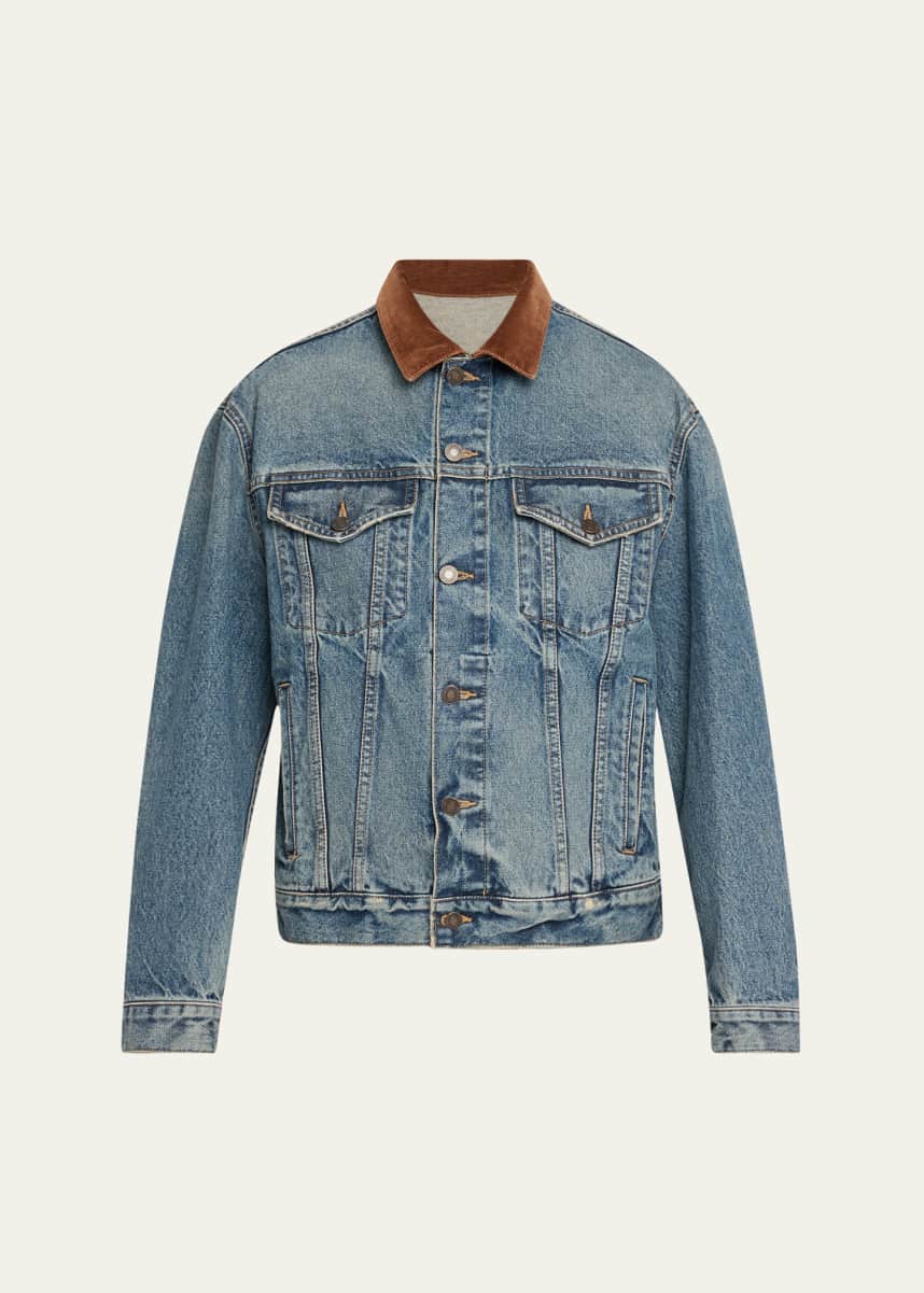 Nili Lotan Chesney Corduroy-Collar Denim Jacket