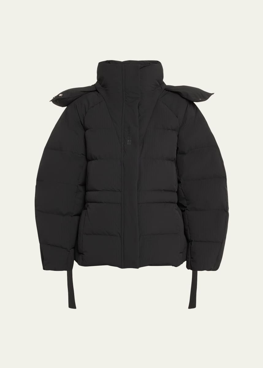 Ganni Oversized Seersucker Puffer Jacket with Removable Hood