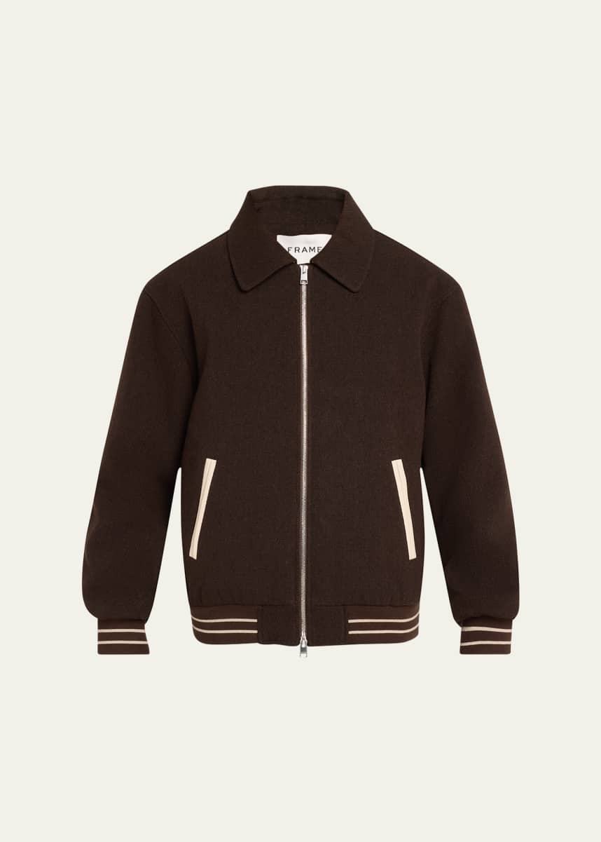 FRAME Men's Varsity Jacket with Striped Trim