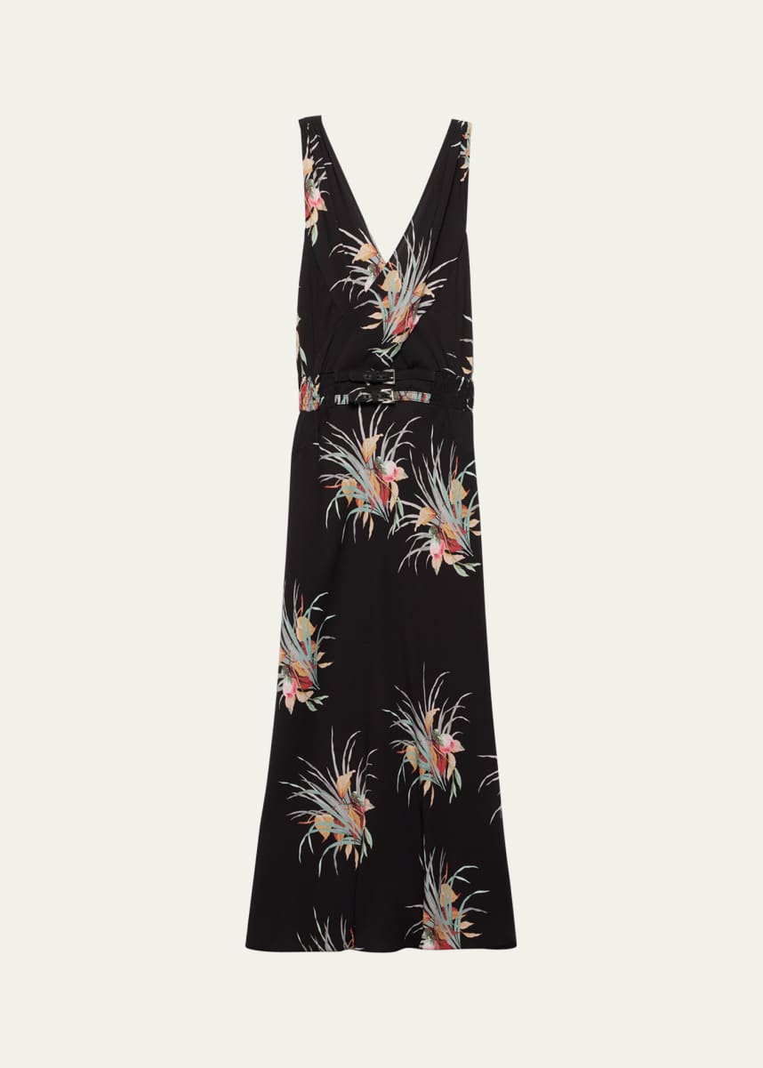 Prada Floral Sable Fit-Flare Midi Dress