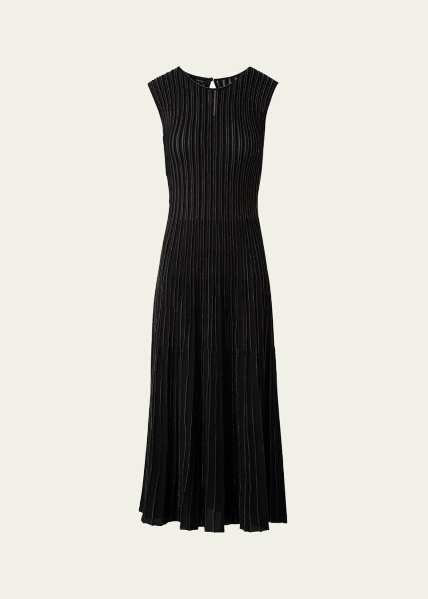 Akris Metallic Pinstripes Knit Sleeveless Midi Dress