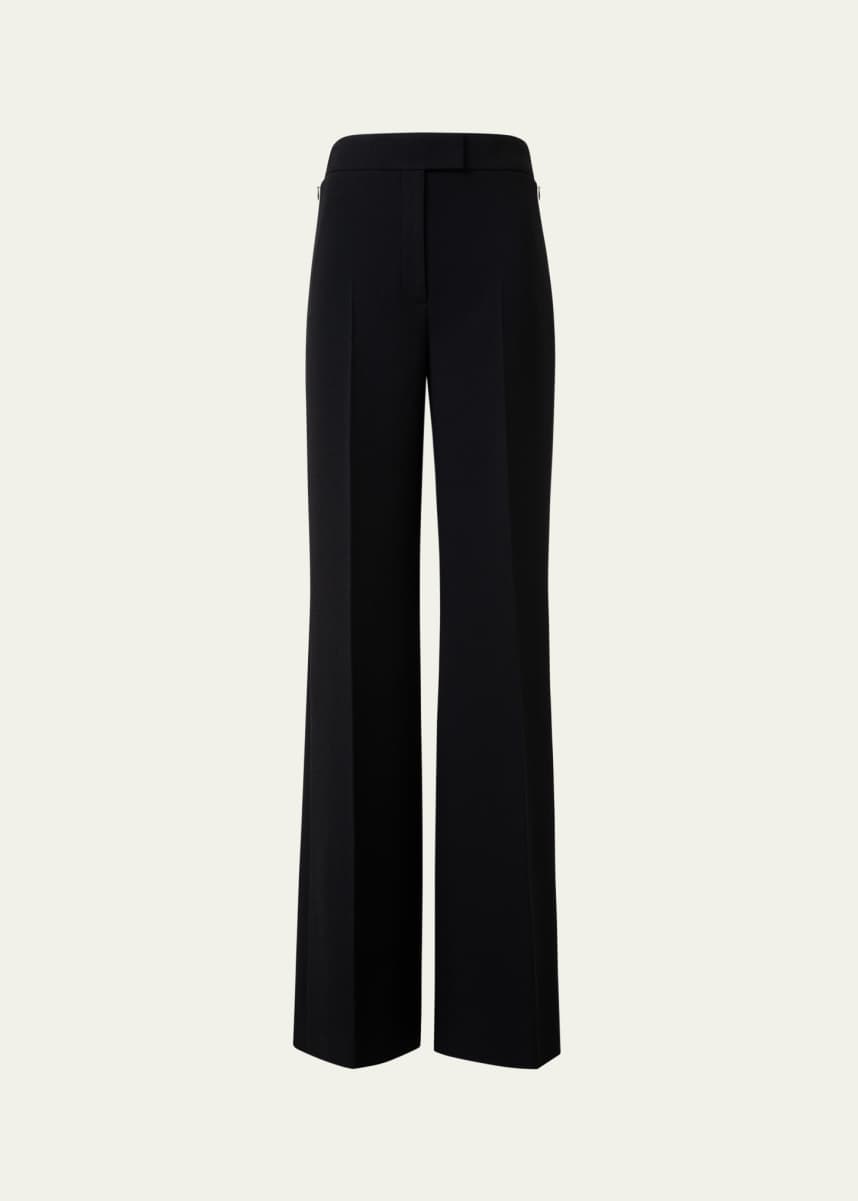 Akris Fior Wool Crepe Double-Face Wide Leg Pants