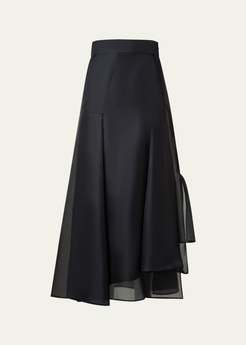 Akris Asymmetric Pleated Silk Organza Midi Skirt