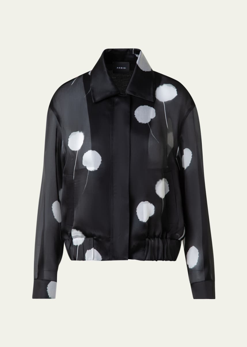 Akris Wanda Windflower-Print Silk Crepe Blouson Jacket