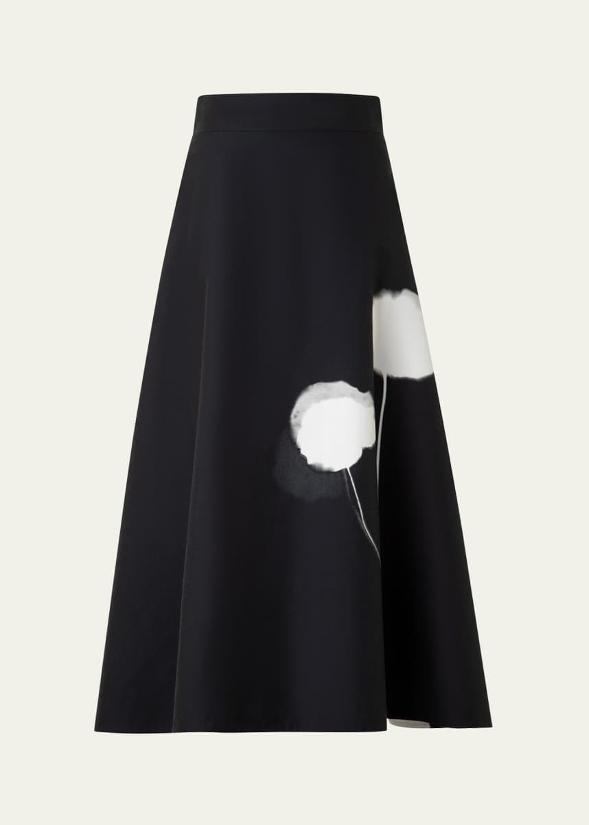 Akris Windflower-Print Cotton Silk A-Line Midi Skirt