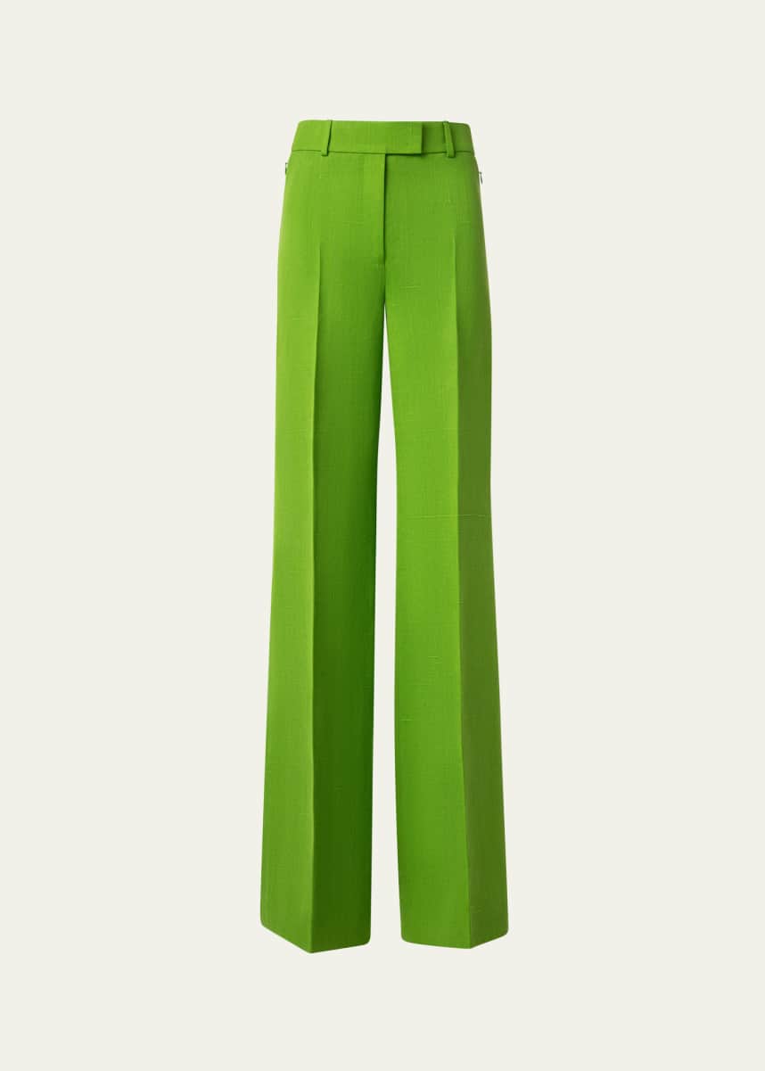 Akris Fior Silk Viscose Shantung Wide Leg Pants
