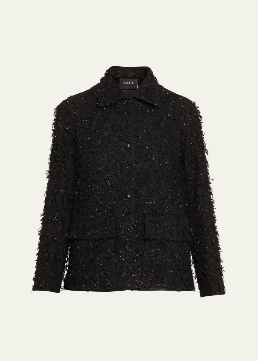Akris Tomma Fringe Boucle Sequined Shirt Jacket