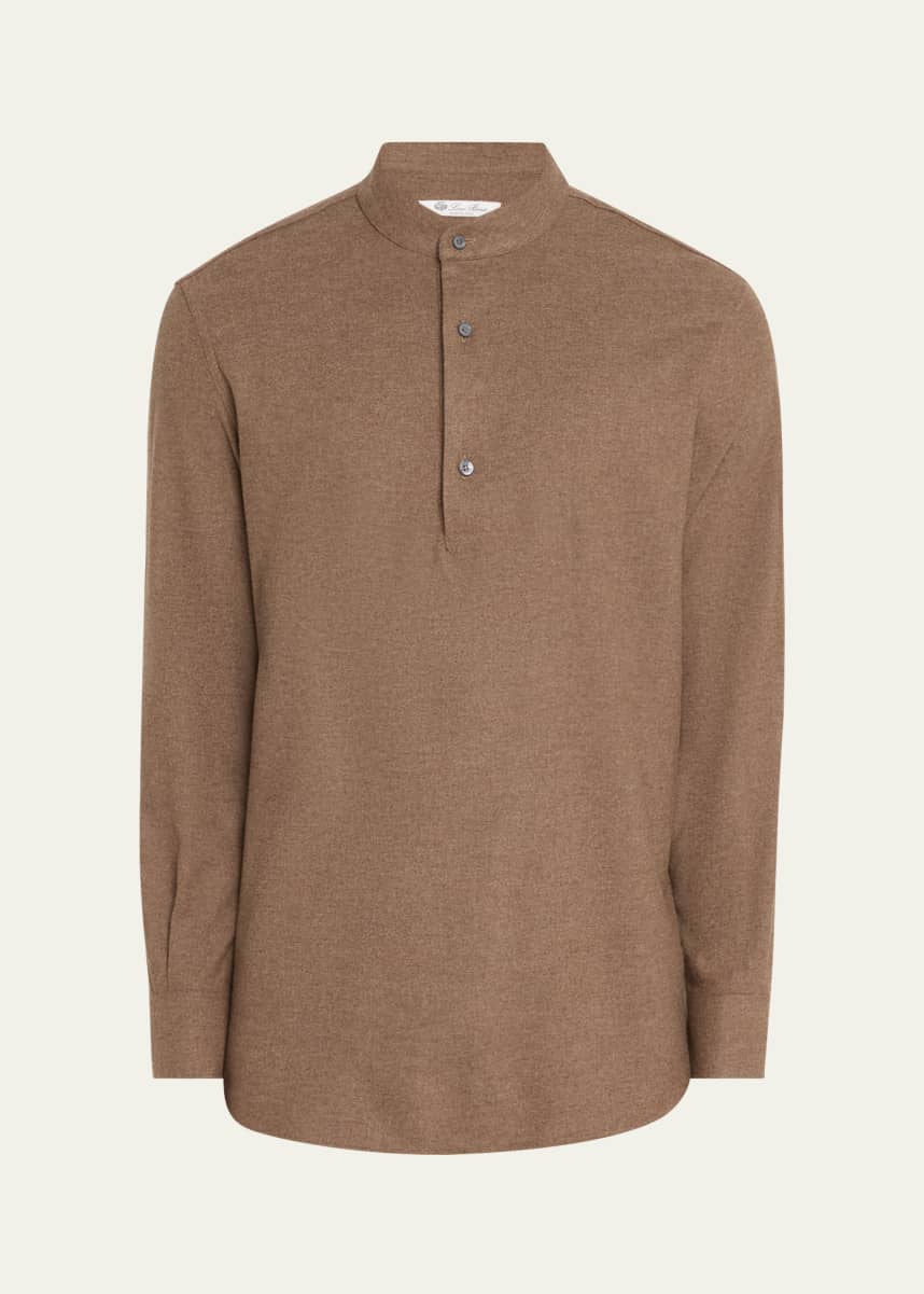 Loro Piana Men's Elia Wool and Cashmere Band-Collar Polo Shirt