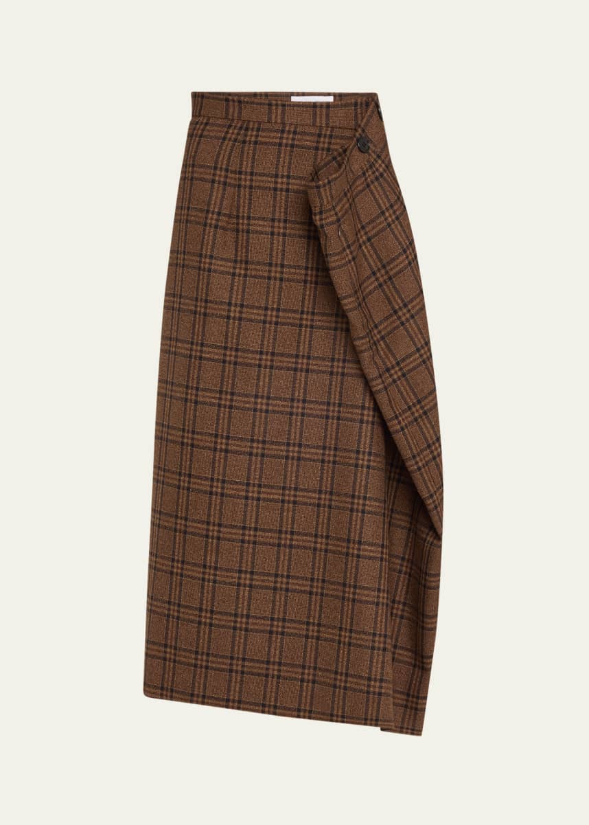 Marie Adam-Leenaerdt Plaid Oversized Straight Wool Skirt