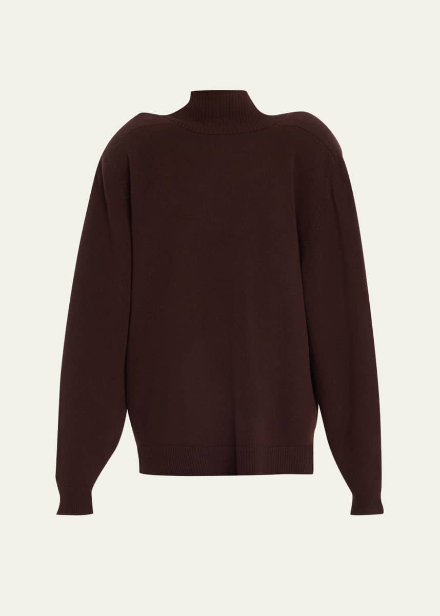 Marie Adam-Leenaerdt Distorted Scarf-Tie Oversized Turtleneck Wool Sweater