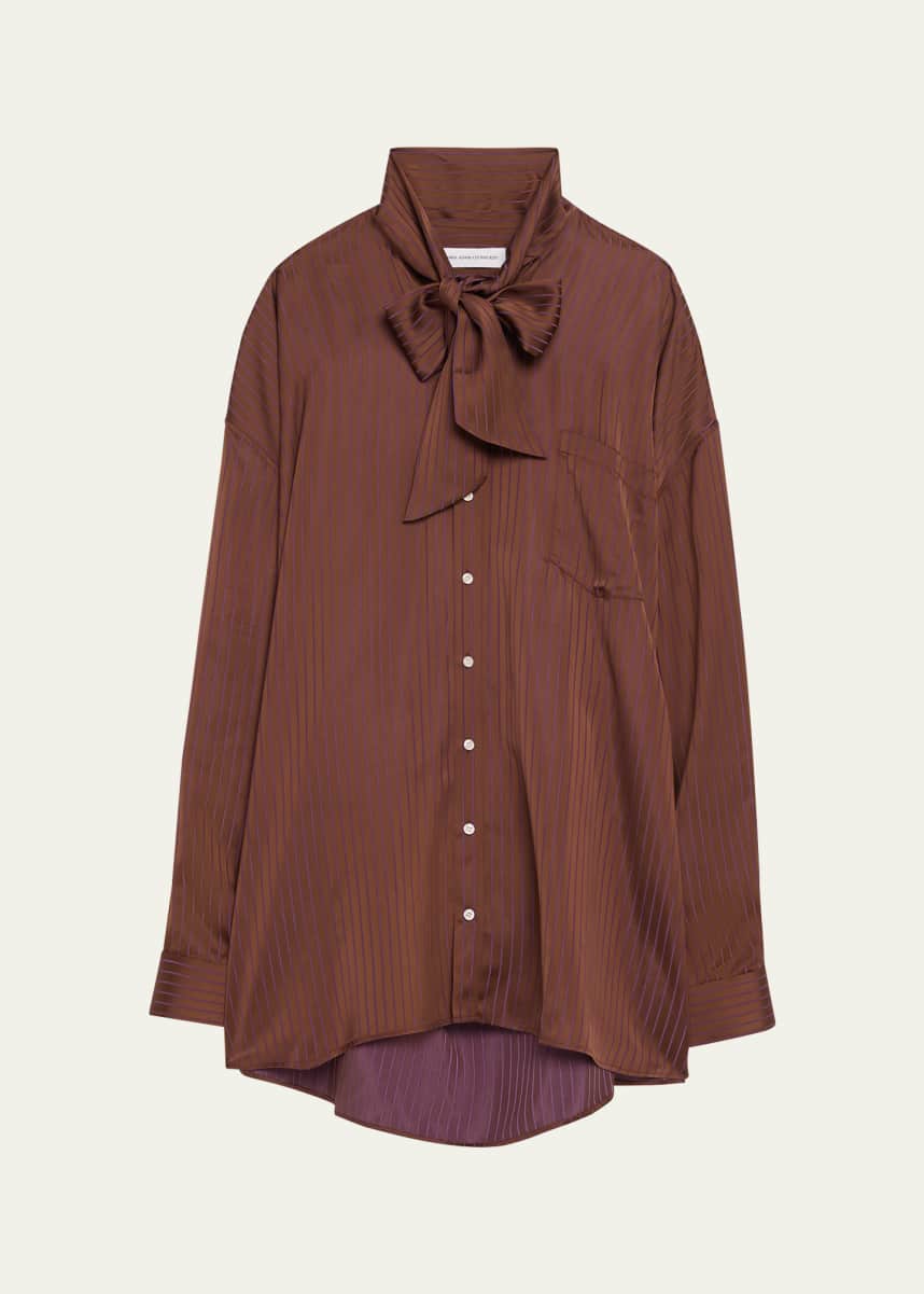 Marie Adam-Leenaerdt Stripe Lavalliere Fitted Back Xxl Shirt