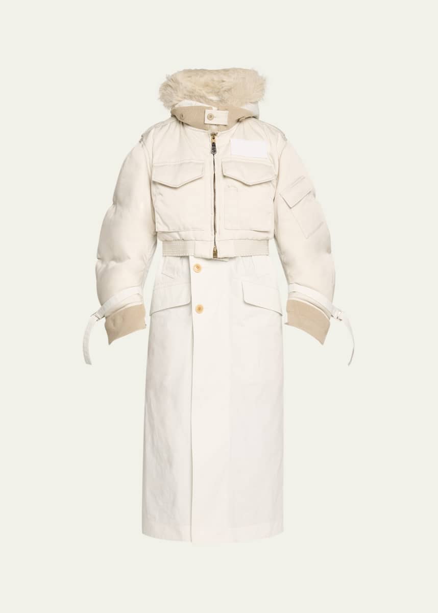 SACAI Spiewak Faux Fur Trim Nylon Trench Hybrid Coat