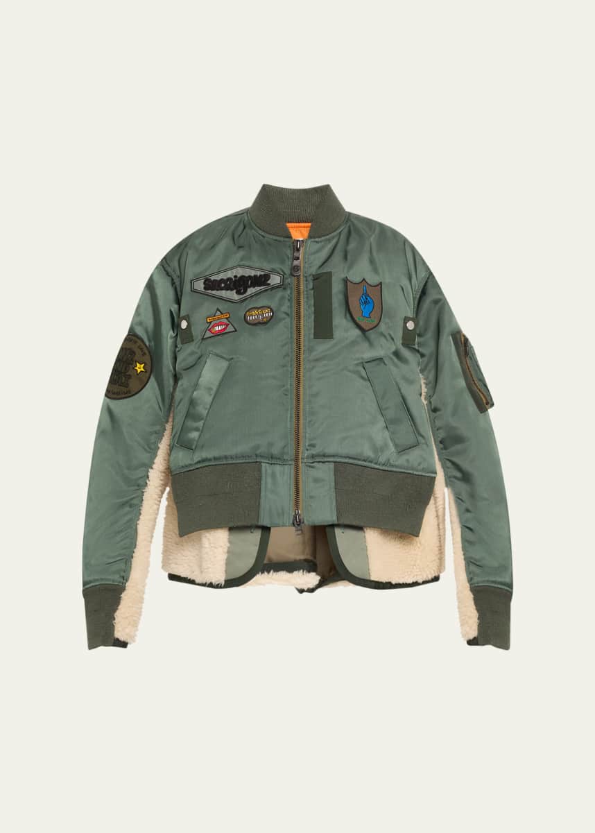 SACAI Spiewak Patch Nylon Shearling Bomber Jacket