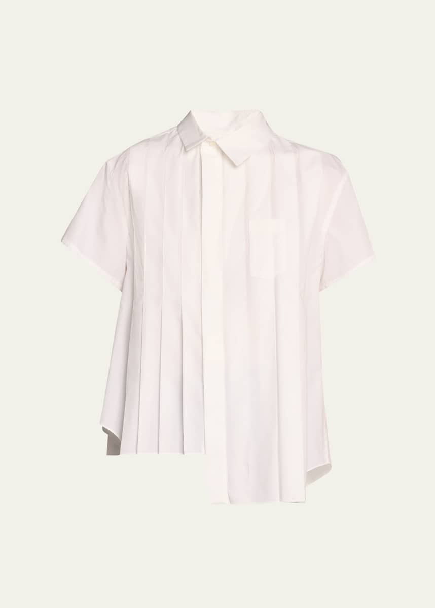 SACAI Poplin Pleated Asymmetric Button-Front Shirt