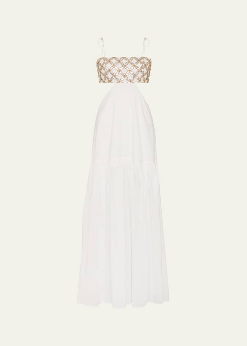 Milly Atalia Cutout Mirror-Embellished Maxi Dress