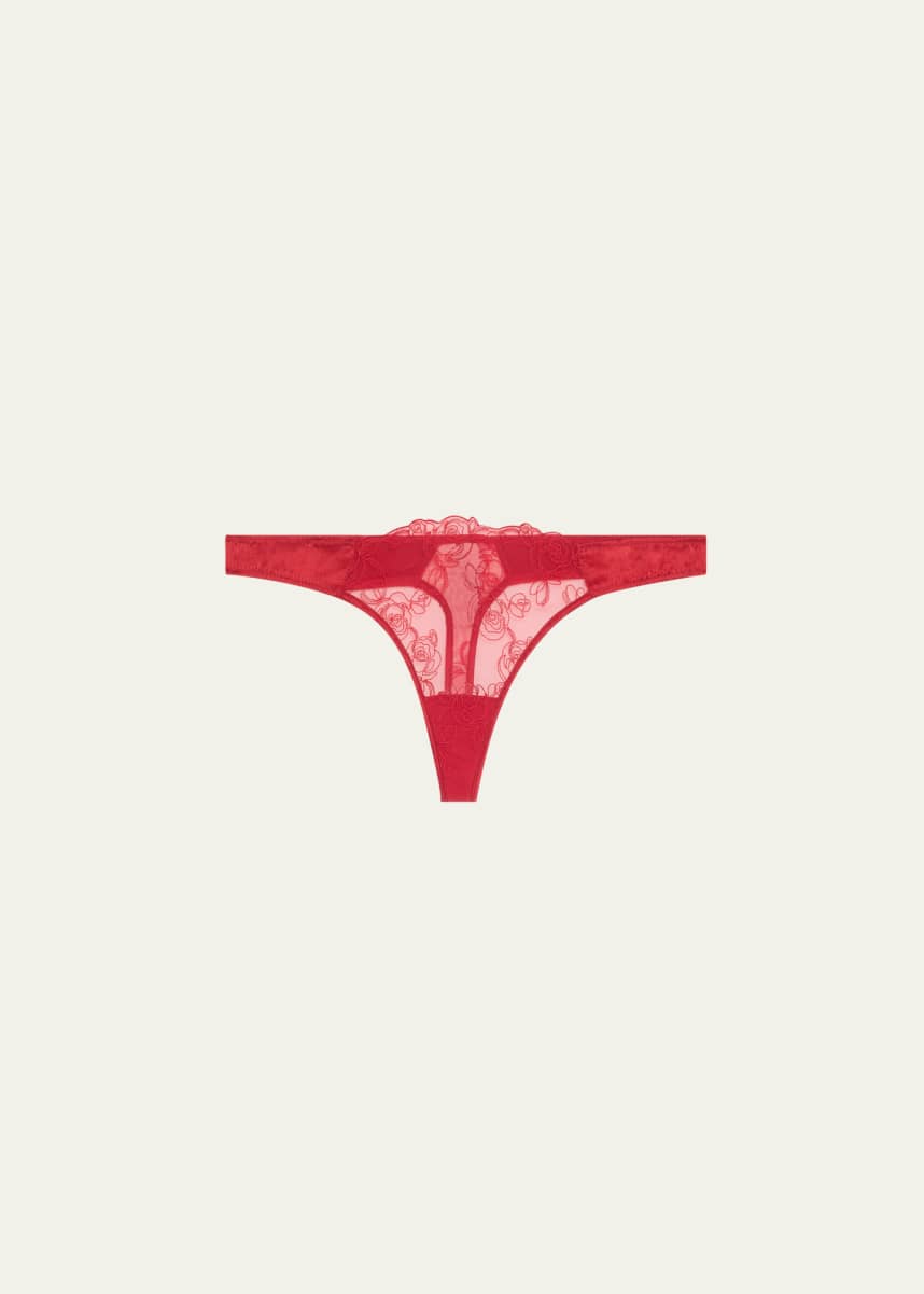 Kiki De Montparnasse La Rose Floral-Embroidered Tulle Thong