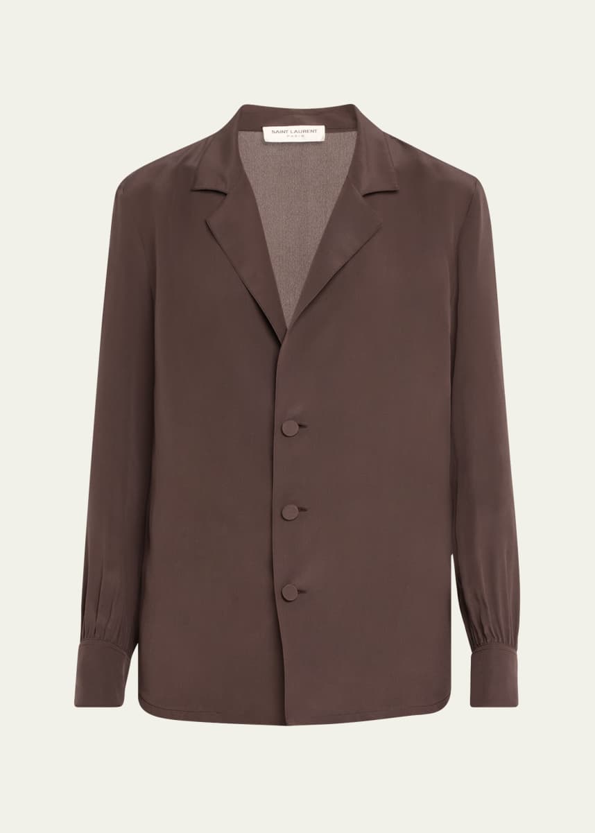 Saint Laurent Crepe de Chine Button Down Pajama Shirt