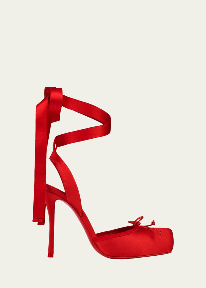 Christian Louboutin Cassia Silk Ankle-Tie Red Sole Ballerina Pumps