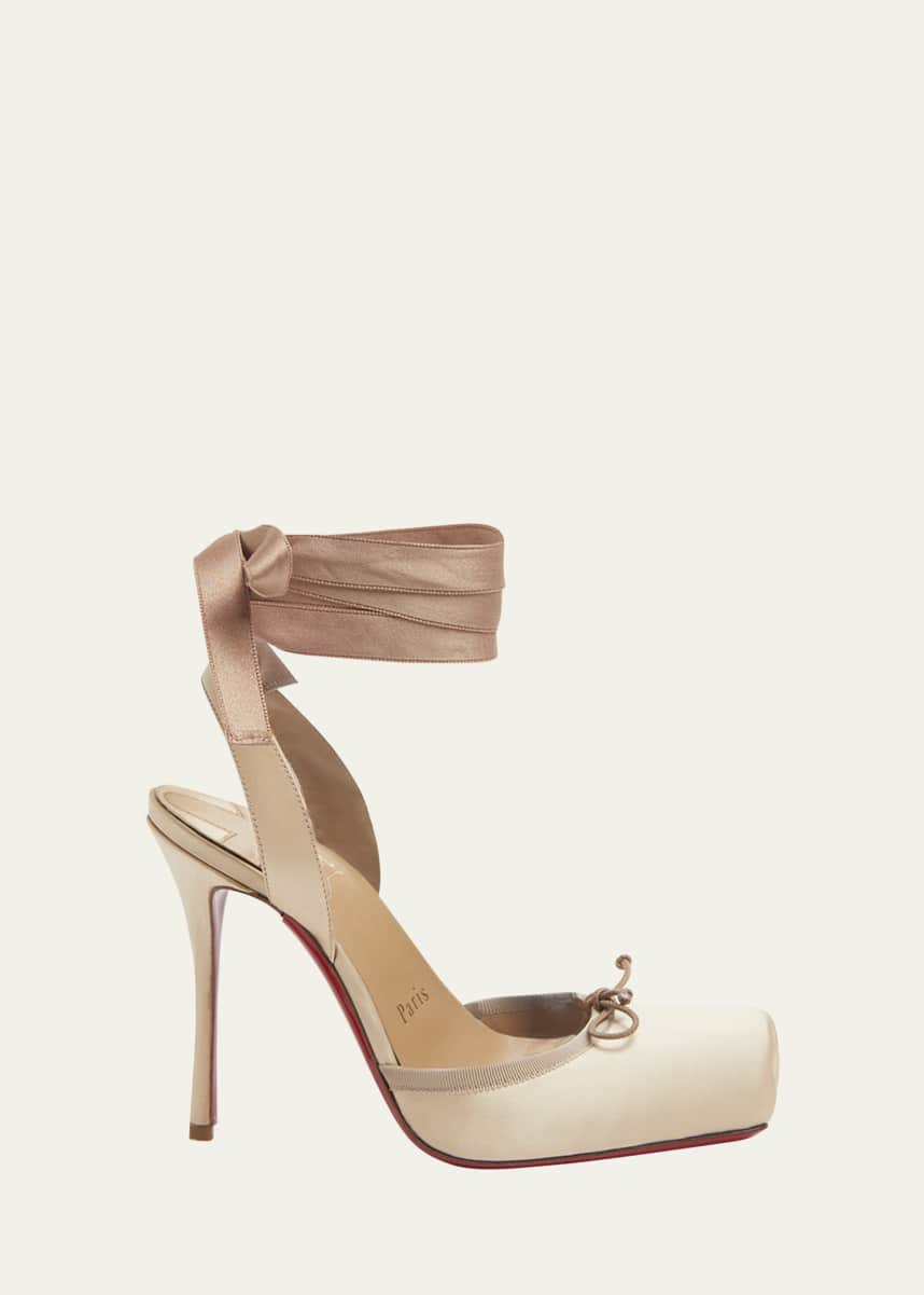 Christian Louboutin Cassia Silk Ankle-Tie Red Sole Pumps