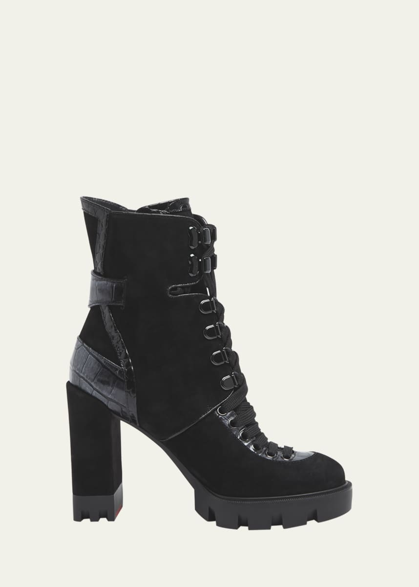 Christian Louboutin Macademia Croco Leather Red Sole Boots