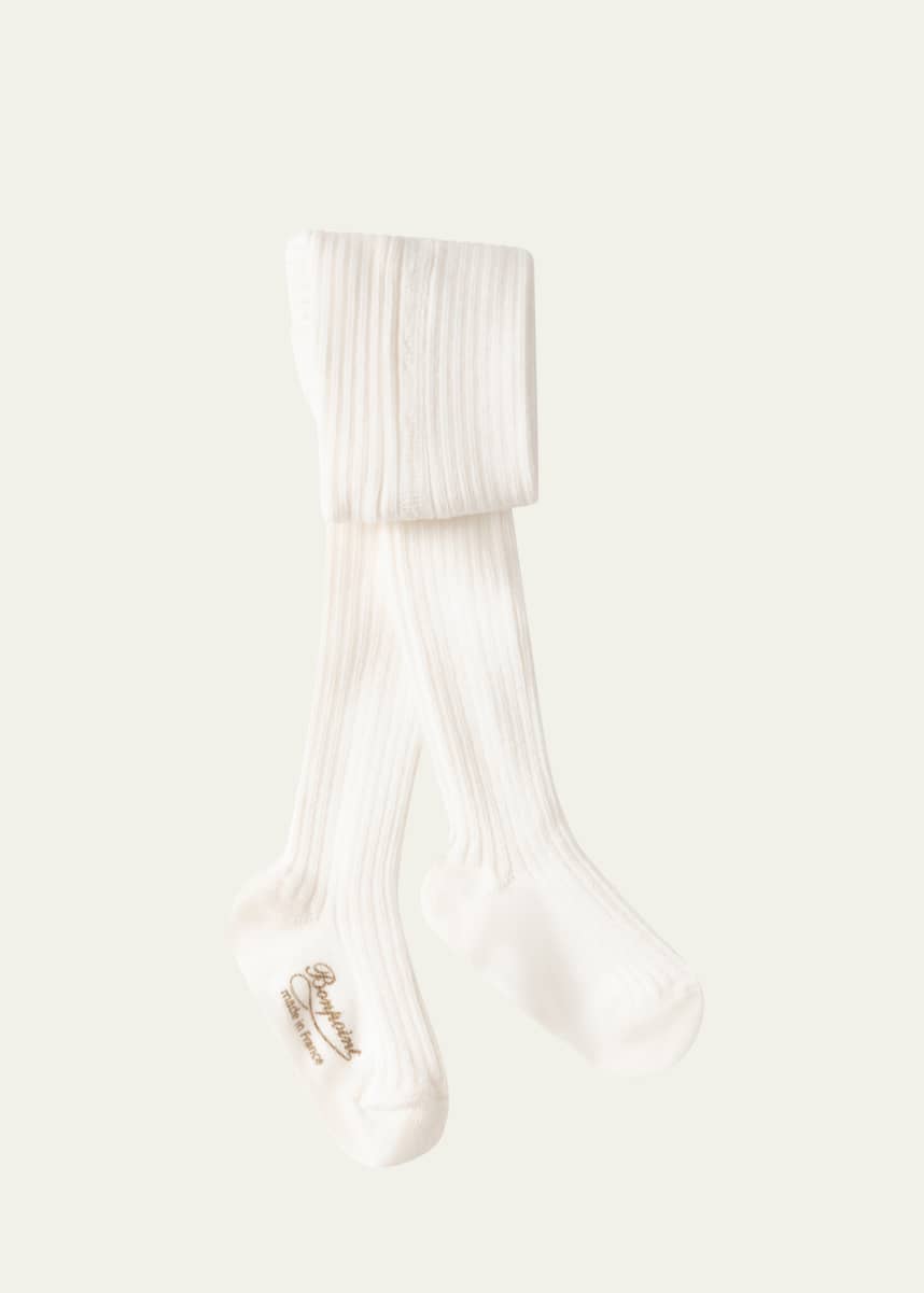 Bonpoint Girl's Logo-Print Knit Tights, Size 3M-2