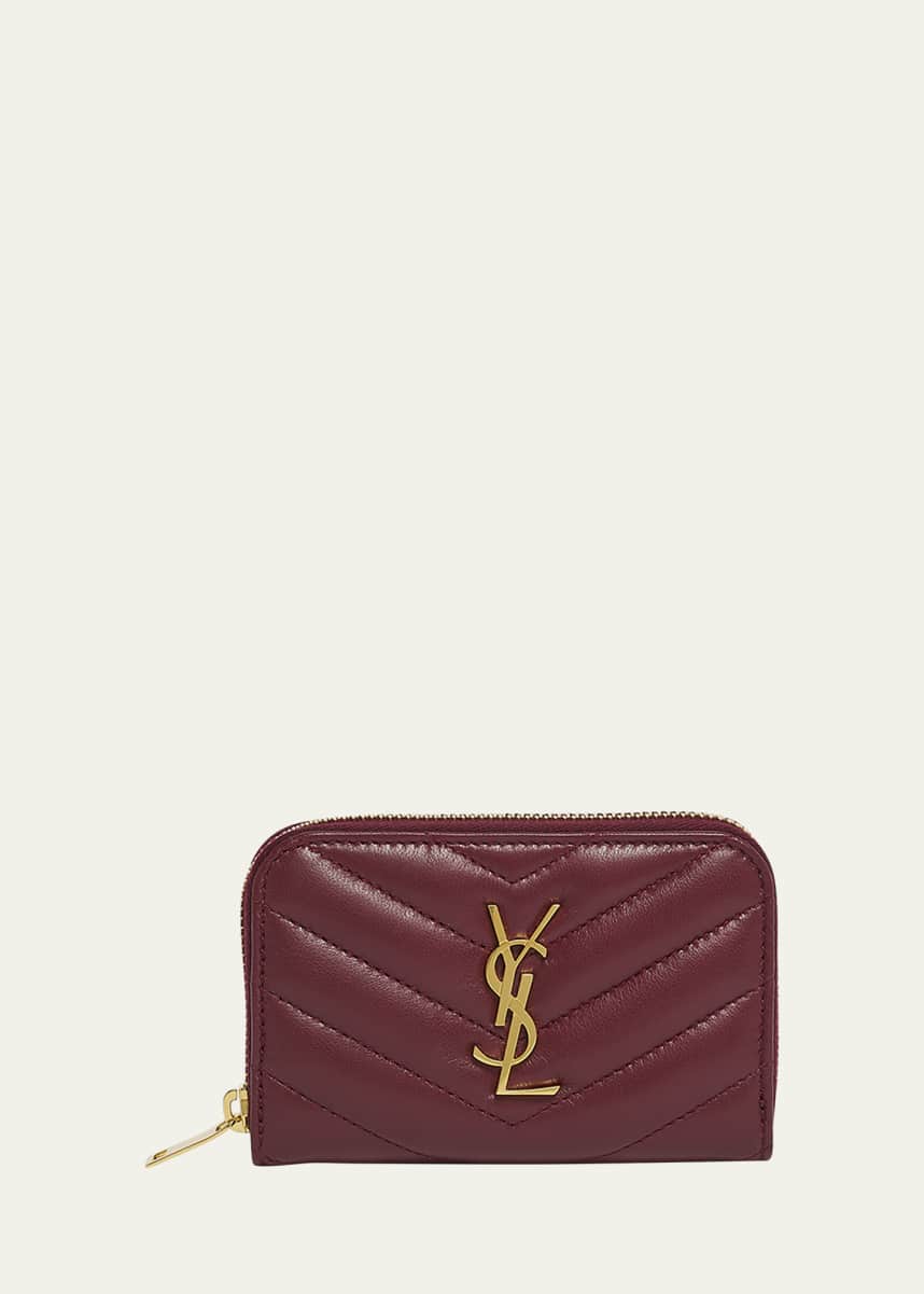 Saint Laurent YSL Zip Card Holder in Quilted Leather