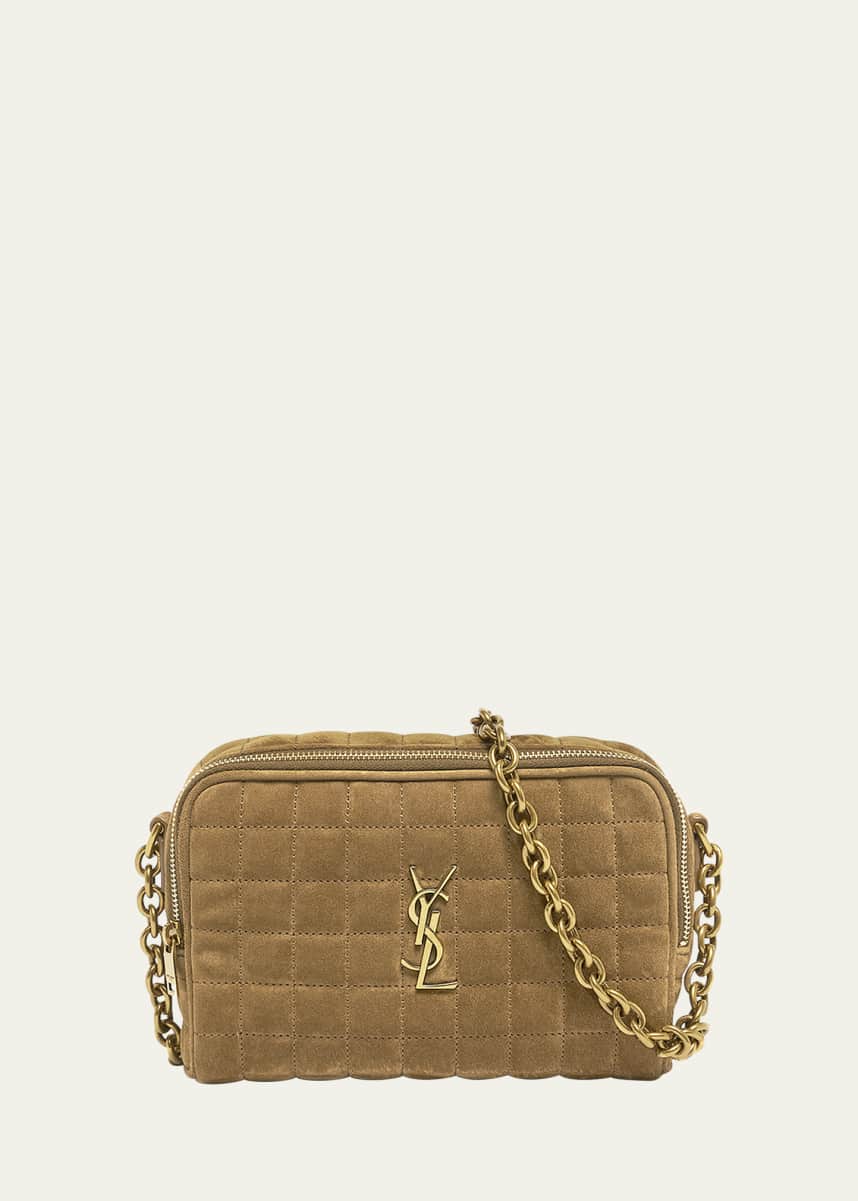 Saint Laurent Mini YSL Camera Crossbody Bag in Quilted Suede