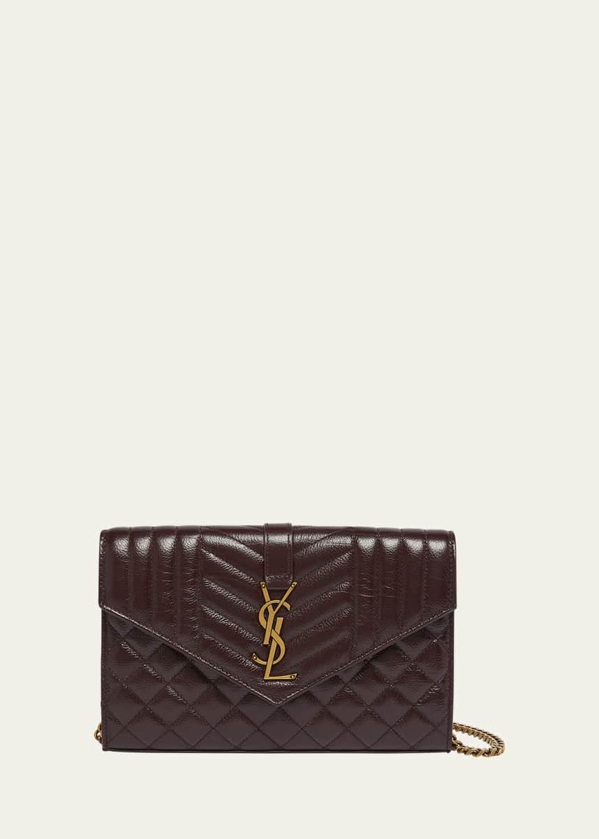 Saint Laurent Small YSL Envelope Wallet on Chain in Triquilt Leather