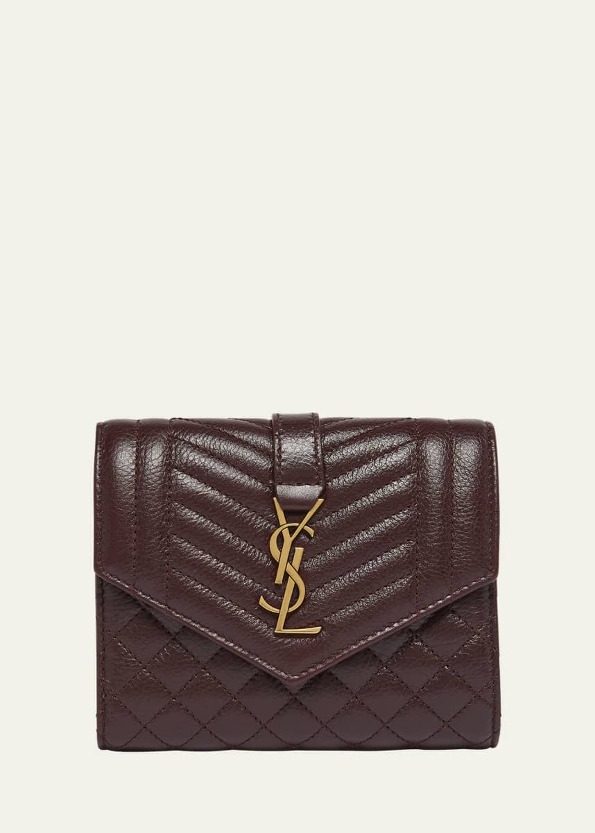 Saint Laurent YSL Trifold Compact Wallet in Quilted Leather