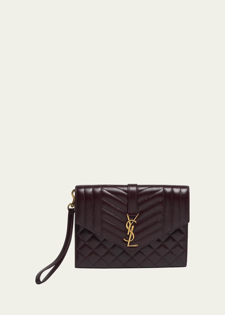 Saint Laurent YSL Envelope Flap Pouch in Quilted Leather