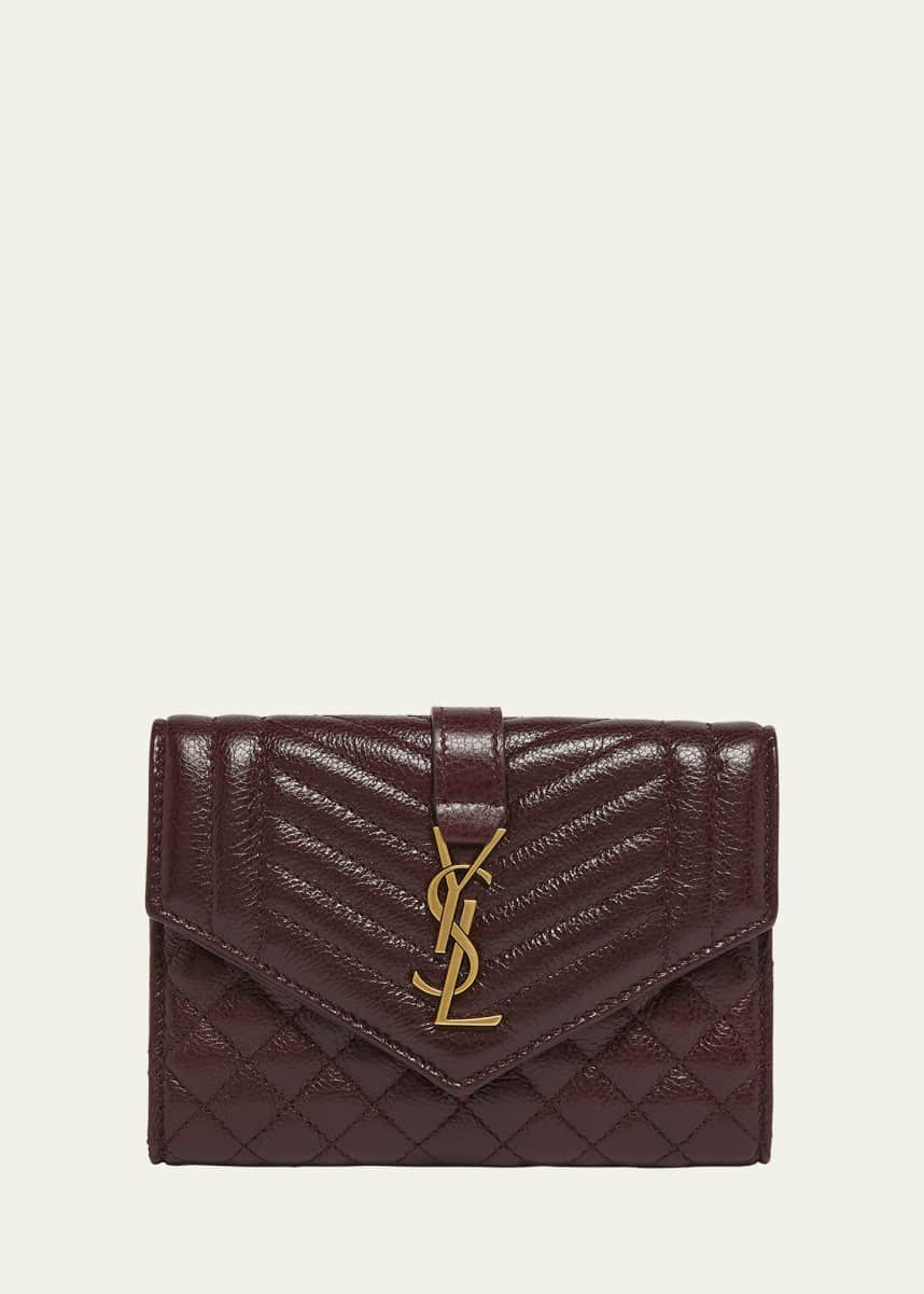 Saint Laurent Small YSL Envelope Flap Wallet in Quilted Leather