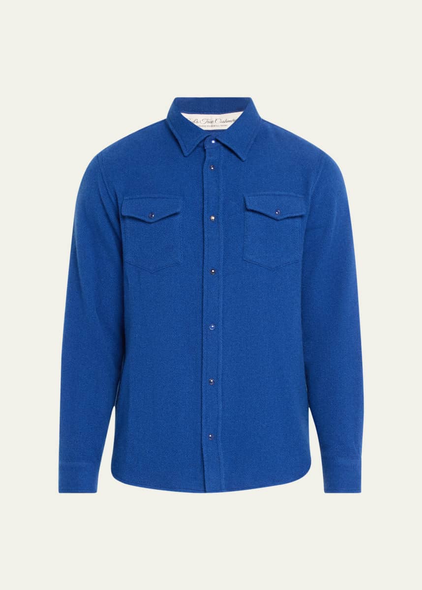 God's True Cashmere Men's Cashmere Shirt with Lapis Lazuli Snaps