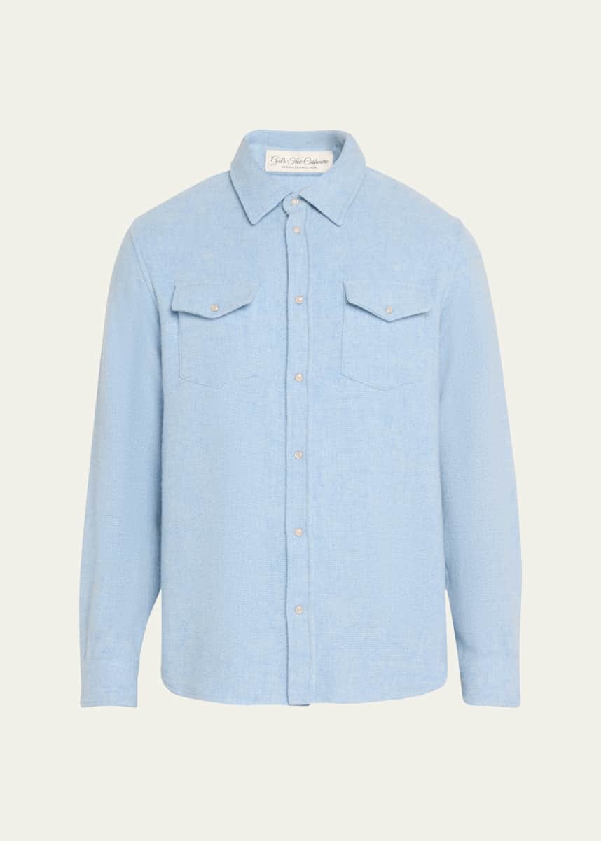 God's True Cashmere Men's Heathered Cashmere Shirt with Rose Quartz Snaps