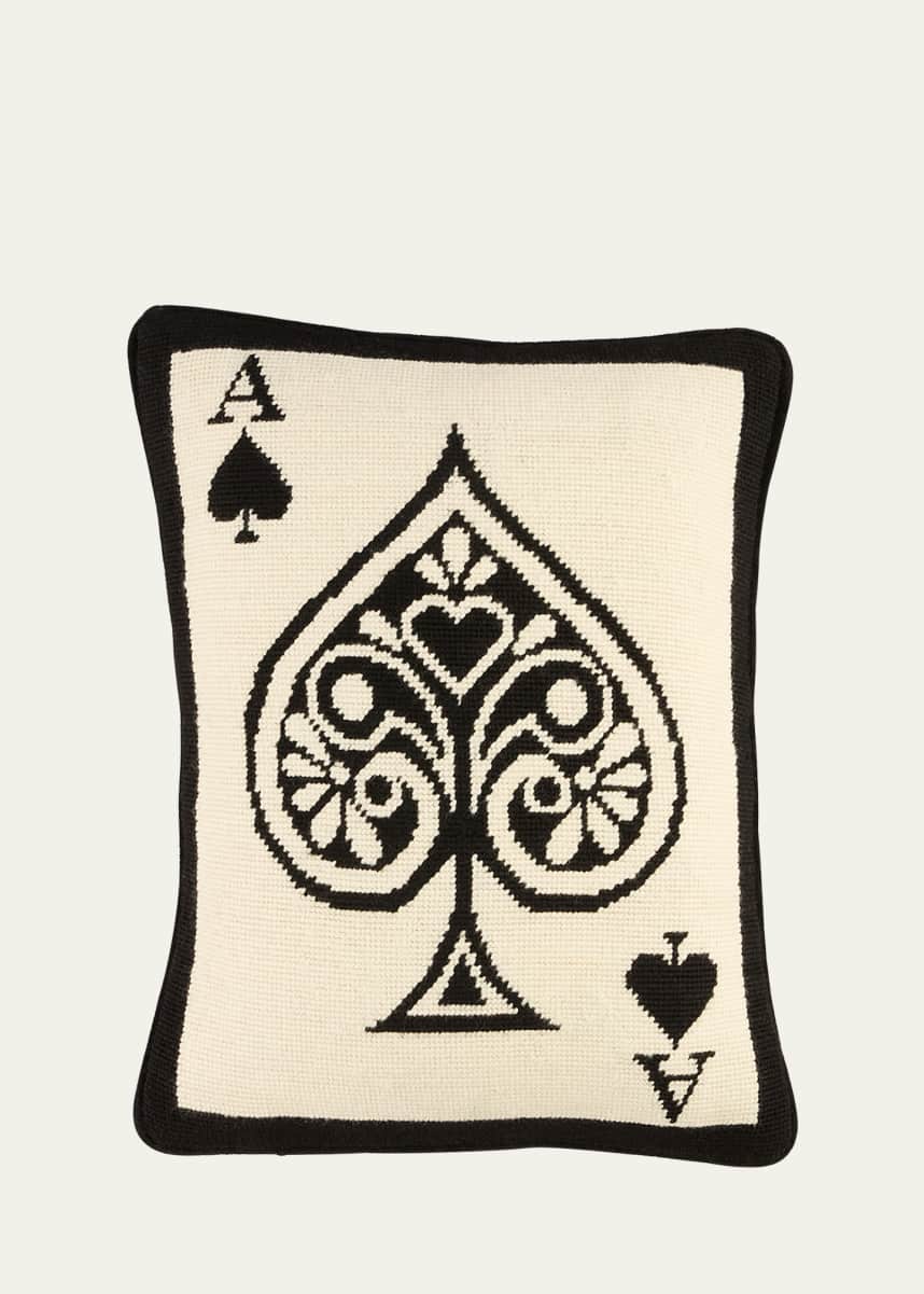Jonathan Adler Dealers Choice Ace of Spades Needlepoint Pillow, 12" x 16"
