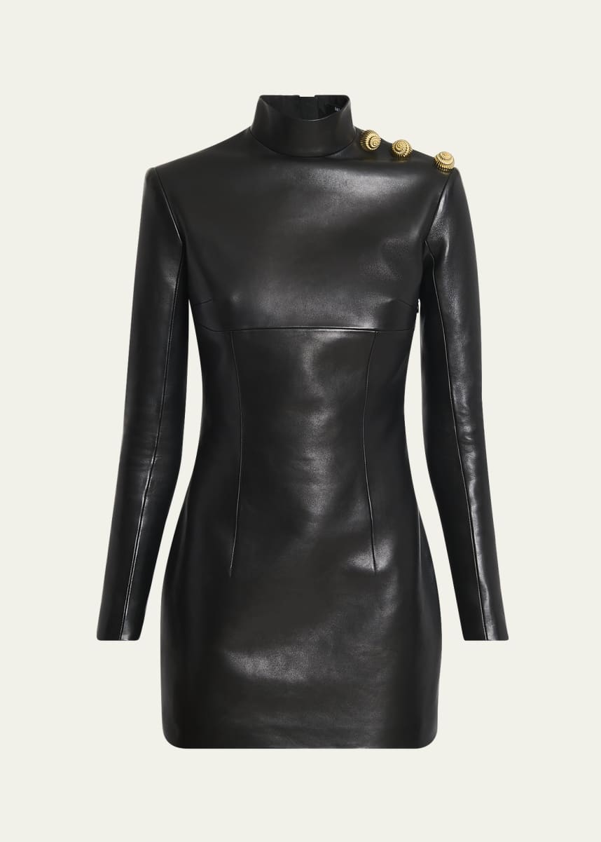 Balmain Open-Back Leather Mini Dress