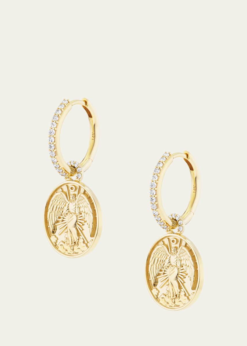 Sheryl Lowe Guardian Angel Charms on Diamond Huggy Hoop Earrings