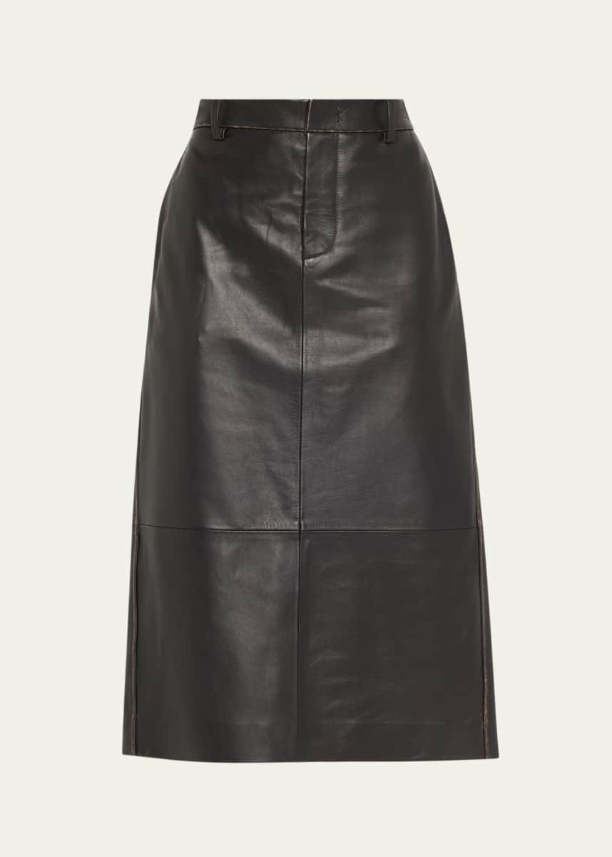 Vince A-Line Leather Midi Skirt