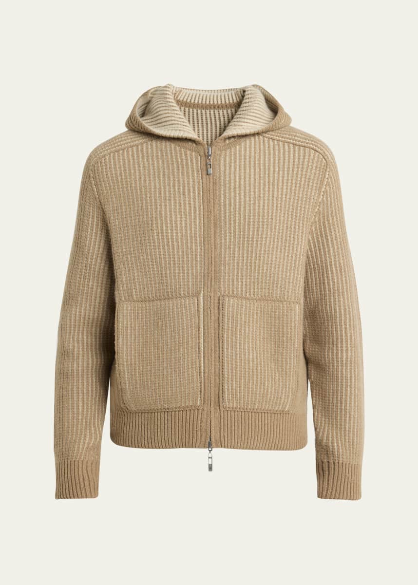 Loro Piana Men's Hooded Cashmere Bomber Sweater