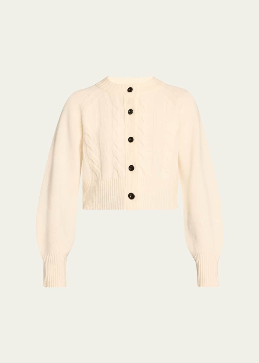 Toccin Rita Cropped Wool and Cashmere Cable-Knit Cardigan