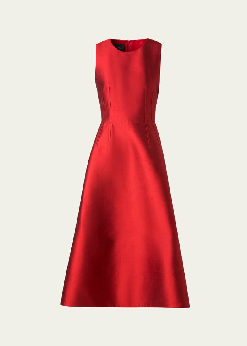 Akris Dupion Sleeveless Midi Cocktail Dress
