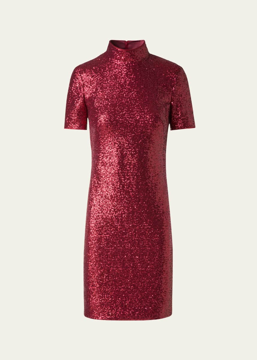 Akris Sequined High-Neck Mini Dress