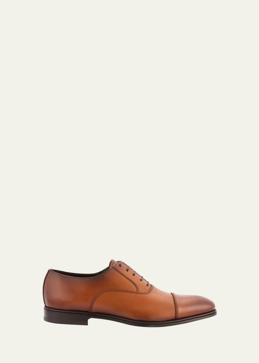 Ferragamo Men's Boston Brogue Leather Cap-Toe Oxfords