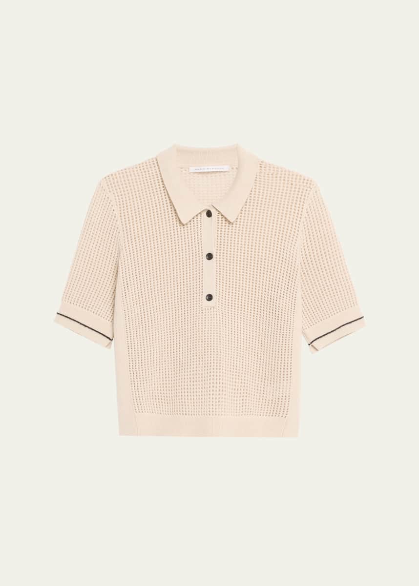 MARIA MCMANUS Mesh Short Sleeve Cashmere Polo Top