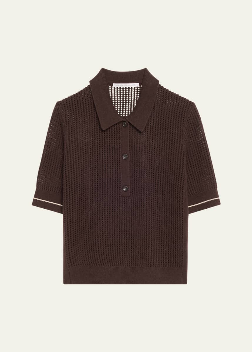 MARIA MCMANUS Mesh Short Sleeve Cashmere Polo Top